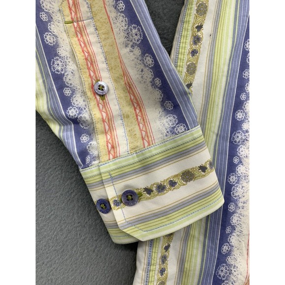 Indigo Palms Denim Co. Button Down Shirt Men's M Striped Floral Long Sleeve - Picture 12 of 16